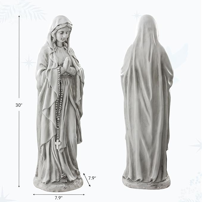 Virgin Mary Praying Statue-Large 29.5 Inch Outdoor Religious Statue Made of Magnesium Oxide Stone,Durable Garden Sculpture for Yard Patio Lawn, Brings Peaceful Blessings,Antique White