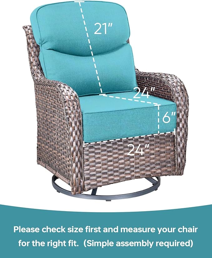 Luxury 24x24x6 Inch Smile Patio Cushions for Outdoor Furniture Set of 6 - Thick Back & Deep Seat Outside Chair Pillows for Rattan Metal Glider Loveseat Sectional Sofa - Turquoise