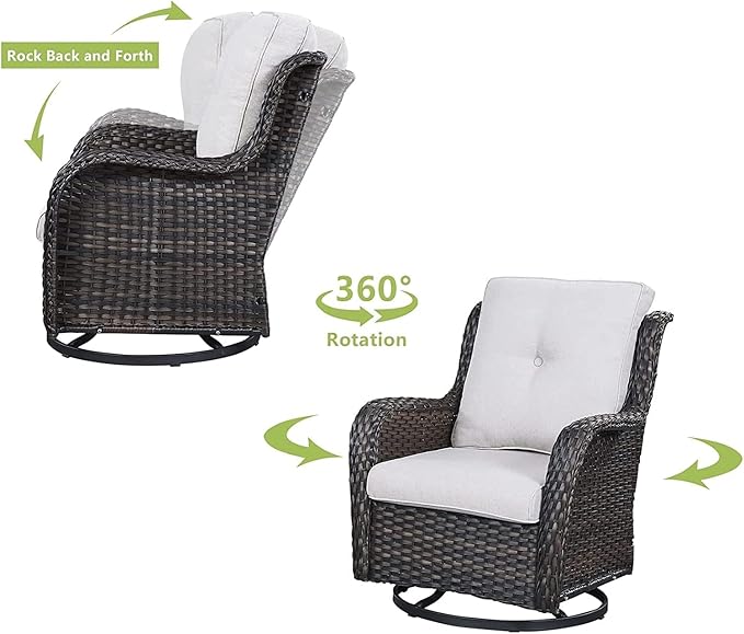 HUMMUH Patio Furniture 6 Pieces Outdoor Furniture Set Wicker Outdoor Sectional Sofa with Swivel Rocking Chairs,Patio Ottomans,Outdoor Coffee Table