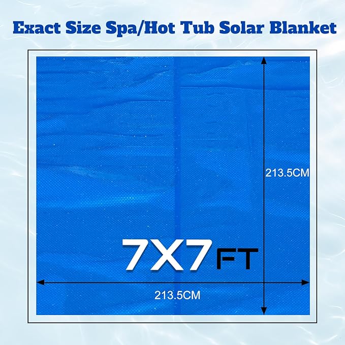 BigXwell Solar Pool Cover, Hot Tub Bubble Blanket,16-mil 7x7 Foot Square Spa Cover Hot Tub Solar Blanket, Heavy-Duty Heat Retaining Thermal Blanket