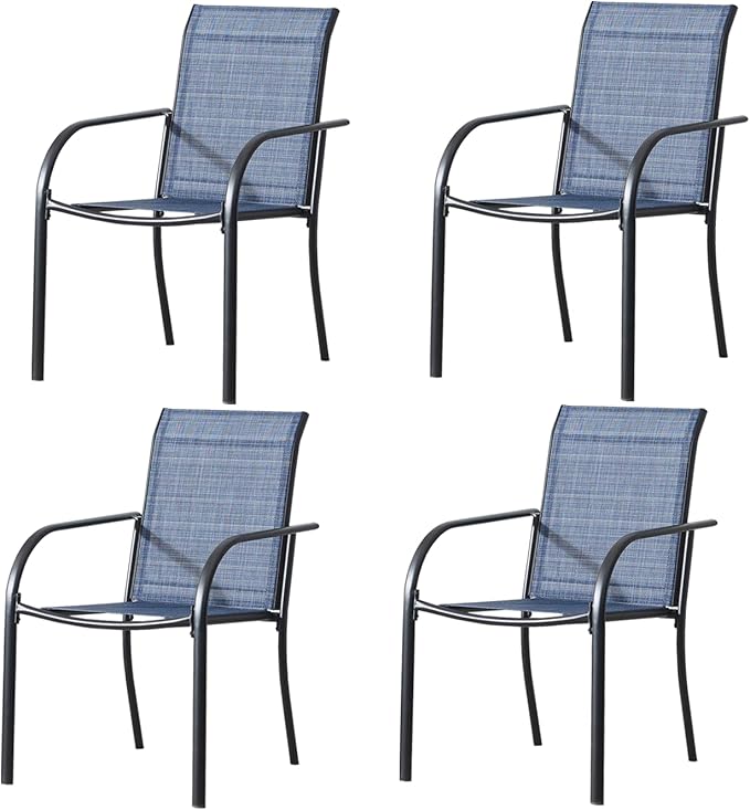 Outdoor Dining Chairs Set of 4, Stackable Patio Chairs with Textilene Fabric, Lightweight Garden Chairs for Poolside, Backyard, Camping, Light Blue
