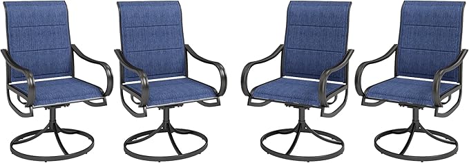 MFSTUDIO Outdoor Swivel Patio Dining Chairs Set of 4, High Back Padded Textilene Patio Chairs for Balcony, Backyad, Deck, Garden (Padded Navy Fabric,Black Frame)