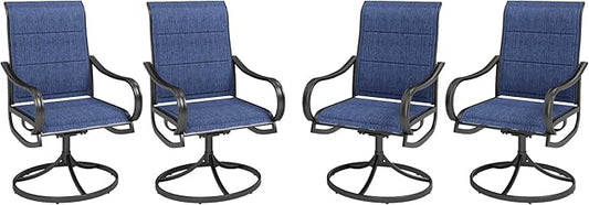MFSTUDIO Outdoor Swivel Patio Dining Chairs Set of 4, High Back Padded Textilene Patio Chairs for Balcony, Backyad, Deck, Garden (Padded Navy Fabric,Black Frame)
