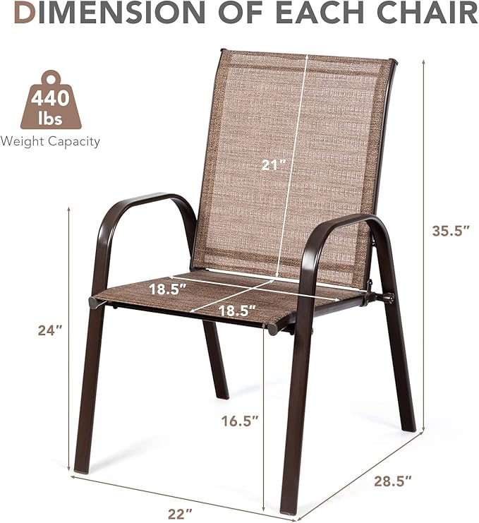 Tangkula 4 Piece Patio Dining Chairs, Outdoor Bistro Chairs W/Curved Armrests, Easy-to-Dry Fabric, Reinforced Steel Frame, Wide & Comfortable Camping Chairs for Garden, Poolside, Backyard (2, Brown)