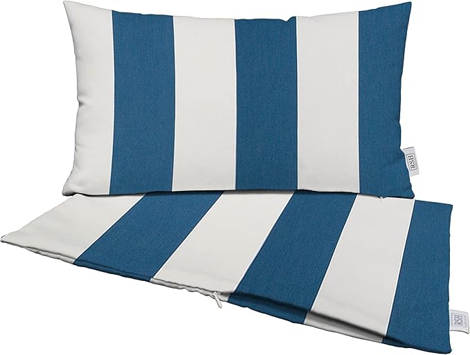 RSH DECOR: Sunbrella Pillow Covers Set of 2 | Covers Only - 20" x 12" | Outdoor Lumbar Pillow Covers Crafted with Sunbrella Performance Fabric | Cabana Regatta