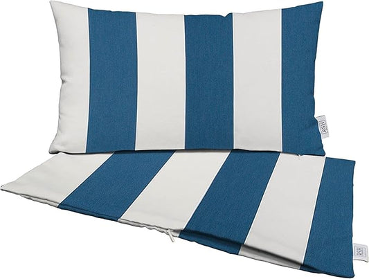 RSH DECOR: Sunbrella Pillow Covers Set of 2 | Covers Only - 20" x 12" | Outdoor Lumbar Pillow Covers Crafted with Sunbrella Performance Fabric | Cabana Regatta