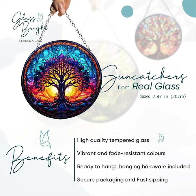 Colorful Hummingbird Suncatcher -7.9 in Stained Glass Window Hanging Sun Catcher Garden Decor