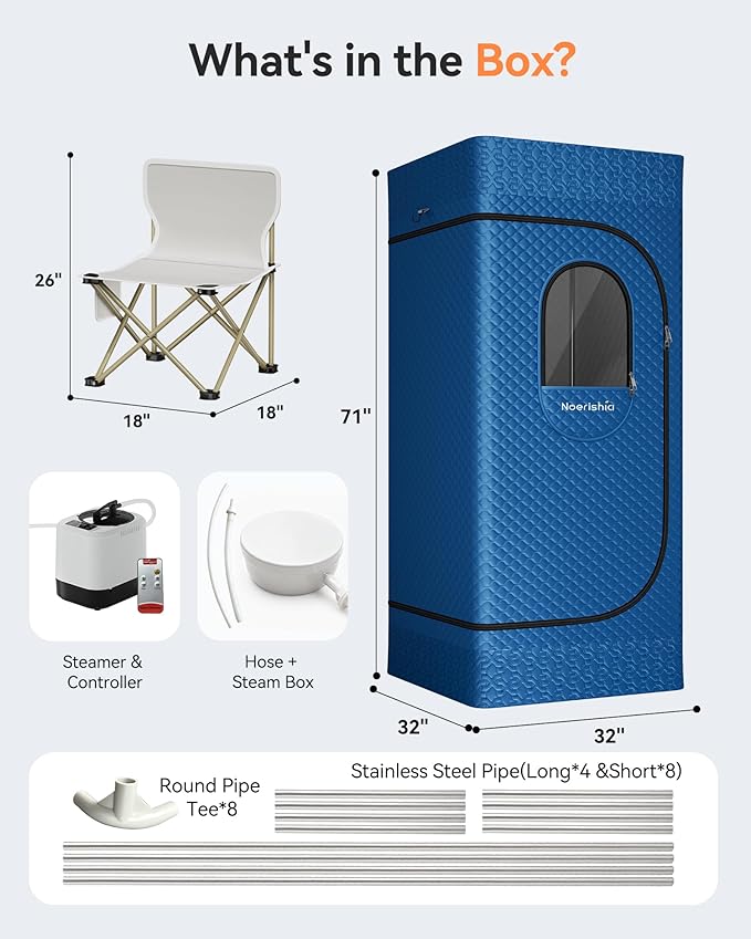Sauna Box, Upgraded Portable Sauna for Home 5-Layer Waterproof, 3L 1200W Steamer, 9 Levels, Dual YKK Zippers, Big Folding Chair, 99 Mins Timer, Remote Control, Steam Sauna Room Personal Saunas Tent