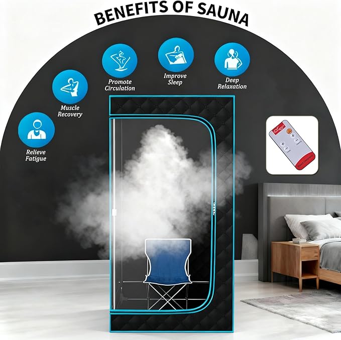 Sauna,Portable Steam Sauna,Fold-able Wet Sauna Tent Set with 2.5L 1500W Steamer,Full Size Home Sauna,with Folding Chair,Remote Control,Blue Sauna for Gym,Pilates,Garage,Hot Tub