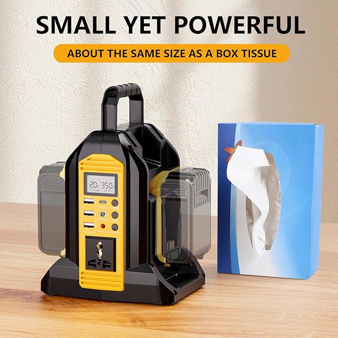 350W Power Inverter for Dewalt 20V 60V Battery, 2-Port Battery Converts 20V DC to 120V AC Inverter with LED Light, 3 USB-A, 1 USB-C, DC and AC Outlet, Portable Power Station for Outdoor Use(Tool Only)