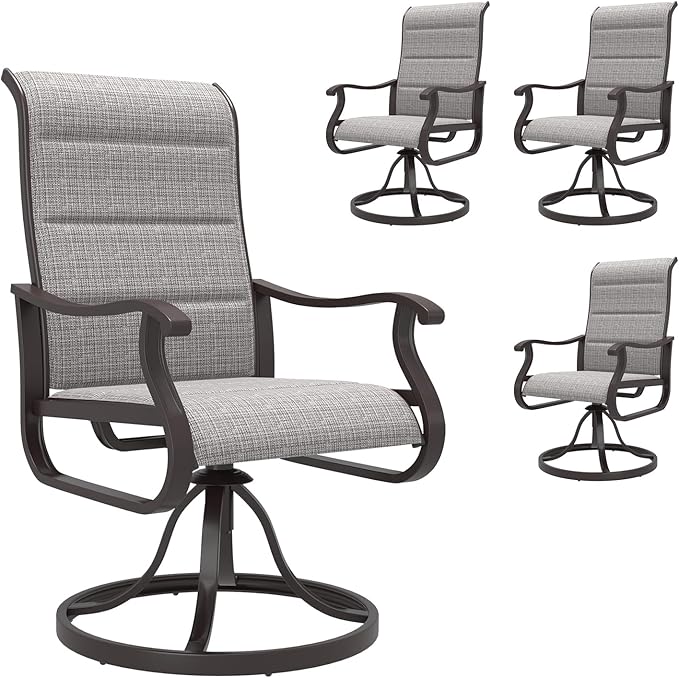 Amopatio Padded Patio Swivel Chairs Set of 4, Outdoor Dining Chairs with Ultra Soft Textilene High Back Seat & Metal Rocker Frame, for Backyard Deck Garden (Light Gray)