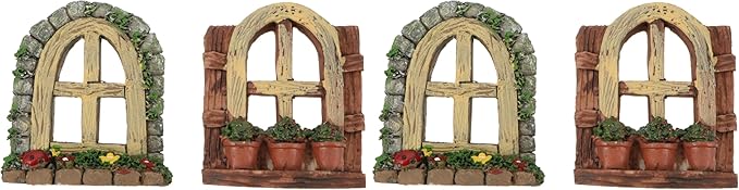 DOITOOL 2Pcs Miniature Fairy Garden Window,Artificial Window Ornament Miniature Fairy Doors Gnome Home Decoration,Resin Landscape Yard Art Garden Sculpture Fish Tank Decoration (Pack of 2)