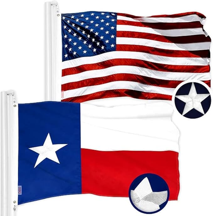 G128 Combo Pack: USA American Flag 3x5 Ft Embroidered Stars & Texas TX State Flag 3x5 Ft Embroidered | US and Texas Flags 3x5 Heavy Duty Outdoor