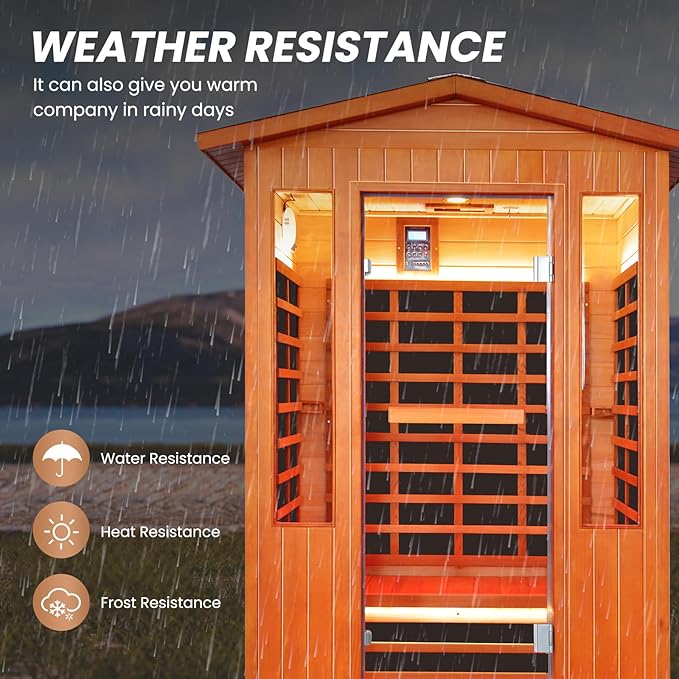 Outdoor Sauna 2 Person Far Infrared Sauna with LED Beauty Lamp Dry Spa Room Low-EMF 2080W 110V Bluetooth Speakers 48.8"x38.2"x81.9"
