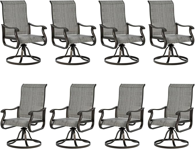 UDPATIO Patio Swivel Dining Chairs Set of 8, Outdoor Swivel Chairs Patio High Back with All Weather Textilene Metal Rocking Frame for Lawn Garden Backyard, Gray White