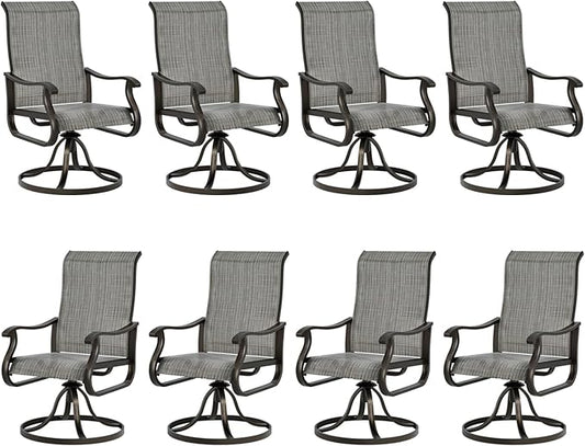 UDPATIO Patio Swivel Dining Chairs Set of 8, Outdoor Swivel Chairs Patio High Back with All Weather Textilene Metal Rocking Frame for Lawn Garden Backyard, Gray White