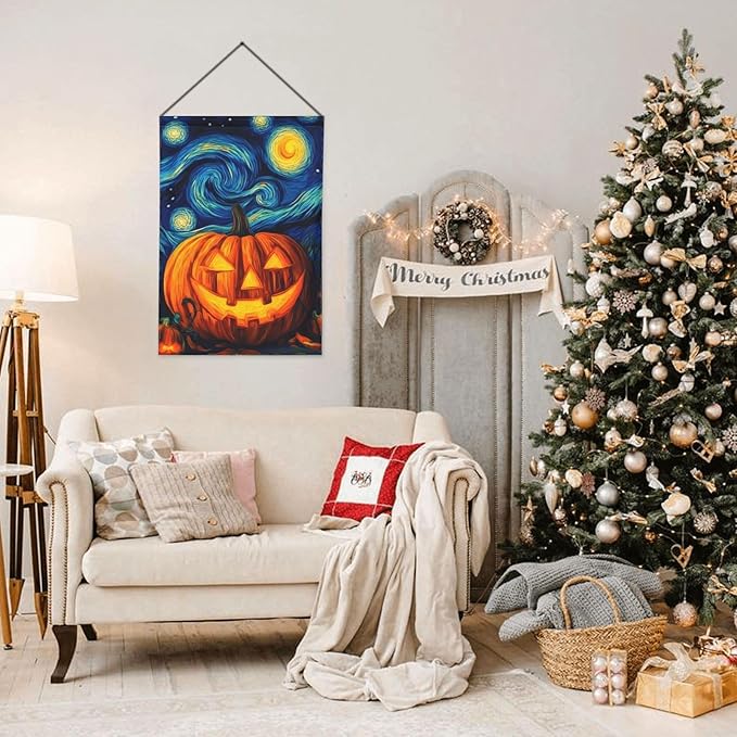 Halloween Pumpkin Garden Flag Vertical Double Sided Outdoor Yard Flags 12.5x18 Inch Burlap Banners for House Lawn