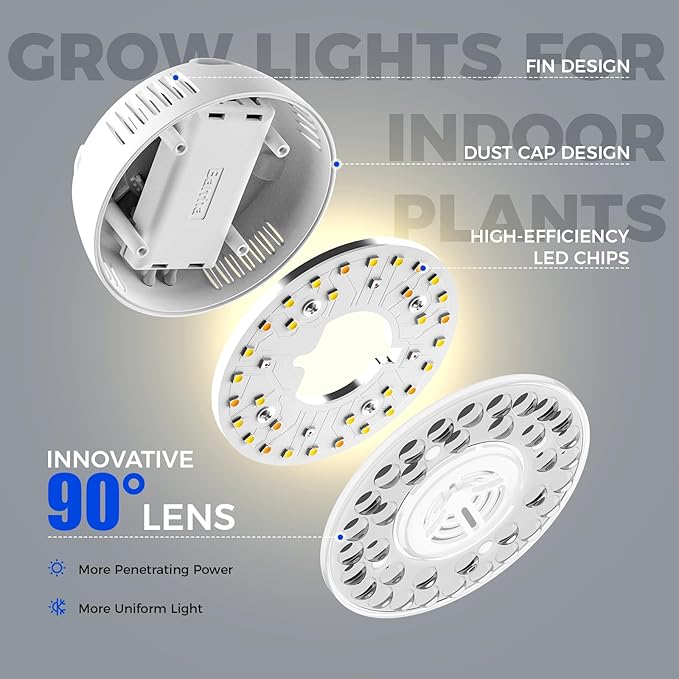 Barrina Orbgrow OG09 Puck LED Grow Light with 660nm Red LEDs, 36W(4 x 9W, 540 Watt Equiv), Plant Lights for Indoor Plants Full Spectrum, Magnetic & Linkable, Small Grow lamp for Plant Shelf, 4 Packs