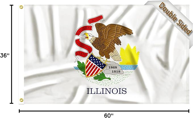 FLAGWIN Illinois Flag 3x5 FT - 3 Ply Double Sided Polyester Flags with Brass Grommets - Vivid Color and Fade Proof State of Illinois Flag 3x5 Outdoor