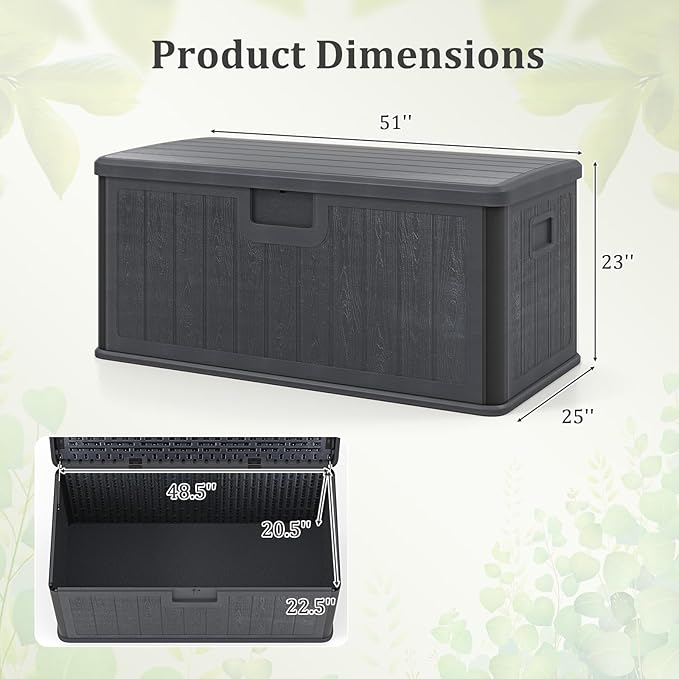 Tangkula 100 Gallon Outdoor Storage Box, Resin Outdoor Storage Bench with Lockable Lid, Waterproof Deck Box for Garden Tools, Pool Accessories, Cushions