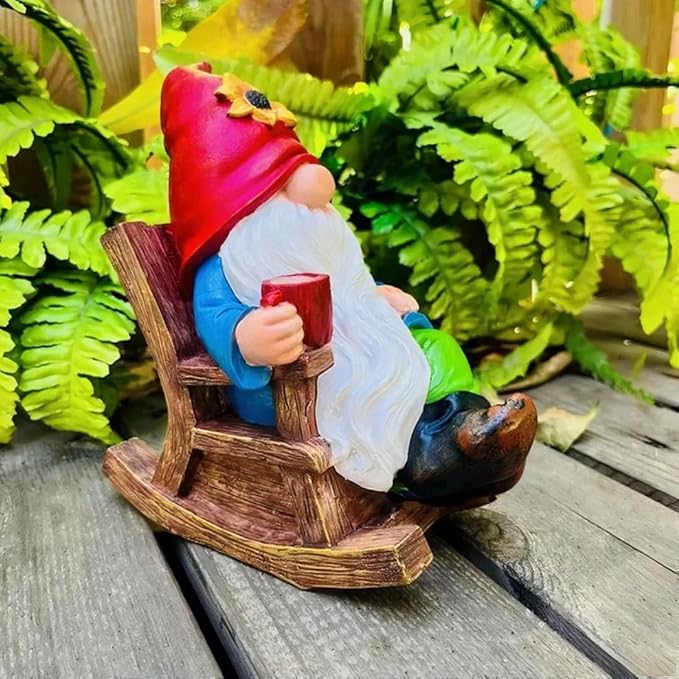 Drinking Coffee Faceless Garden Gnome Statue Decoration - 7.2"Figurine Ornament for Indoor Outdoor Home Patio Yard Lawn-Sunflower Gnome Statue-Best Garden Gifts for Mothers Day, Housewarming, Festival
