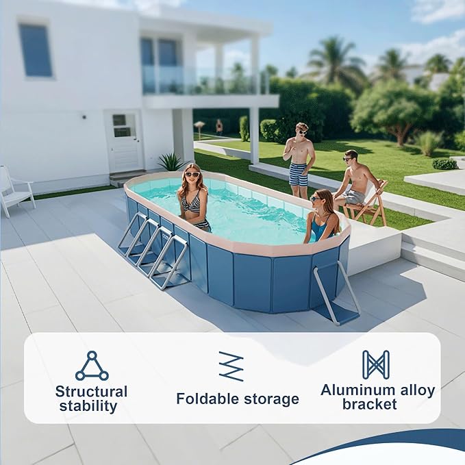 2.1m Oval Non-Inflatable Garden PVC Swimming Pool in Blue-Gray