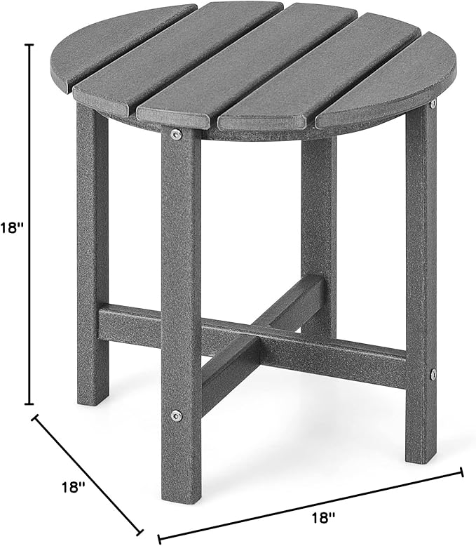 Tangkula Round Outdoor Side Table, 18 Inch Weather Resistant HDPE Adirondack Table, Outdoor Indoor Chairside End Tables, Patio Side Table for Lawn Garden Balcony Backyard, Easy Assembly (1, Gray)