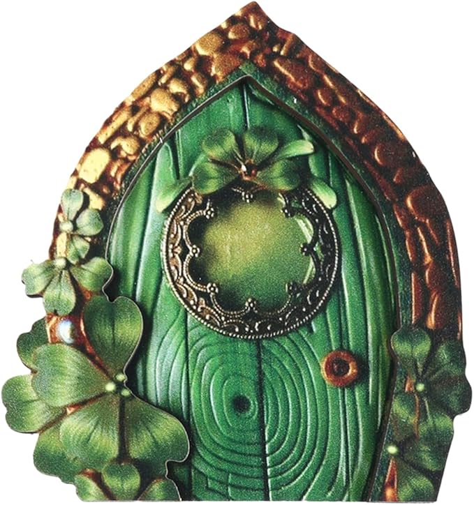 Miniature Fairy Door, Wooden Gnome Door for Trees Wall, Fairy Garden Outdoor Decor Accessories