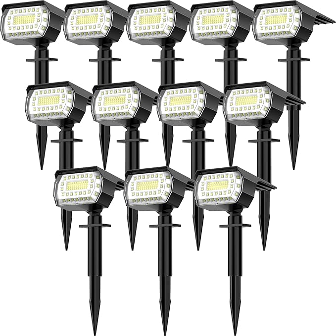 LANSOW Solar Spot Lights Outdoor, [12 Pack/76 LED] 2-in-1 Solar Landscape Spotlights, 3 Modes IP65 Waterproof Dusk to Dawn Solar Powered Flood Wall Lights for Outside Yard Garden Pathway(Cool White)