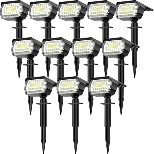 LANSOW Solar Spot Lights Outdoor, [12 Pack/76 LED] 2-in-1 Solar Landscape Spotlights, 3 Modes IP65 Waterproof Dusk to Dawn Solar Powered Flood Wall Lights for Outside Yard Garden Pathway(Cool White)