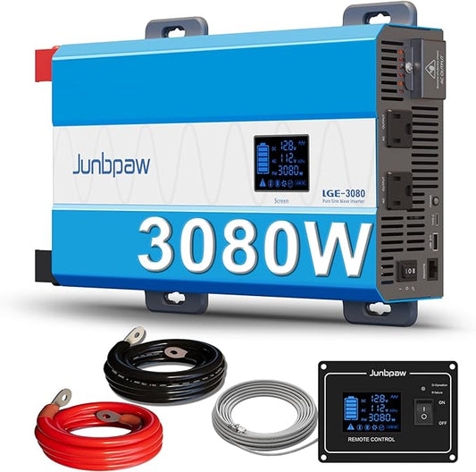 3080W Pure Sine Wave Power Inverter - 30dB Ultra Quiet, 6000W Surge, Game-Changing Design | 12V to 120V AC Converter for Home, RV, Camping, Off-Grid & Outdoor Adventures