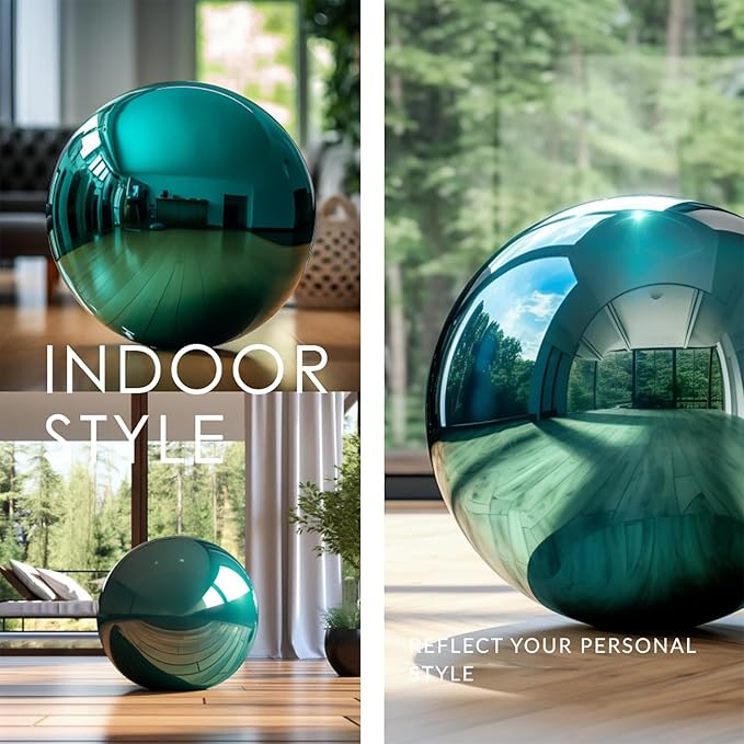 12 Inch Stainless Steel Gazing Globe, Hollow Ball Mirrored Surface Polished Shiny Sphere,Garden Stainless Steel Gazing Ball for Outdoor Lawn Pond Yard Ornament (Light Blue)