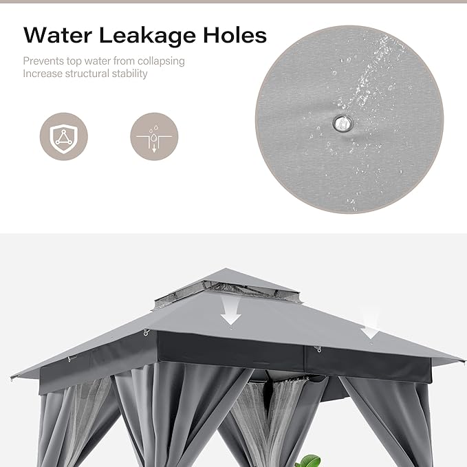 LAUSAINT HOME Outdoor Patio Gazebo 10'x10' with Expansion Bolts, Heavy Duty Gazebos Shelter Party Tent with Double Roofs, Mosquito Nettings and Privacy Screens for Backyard, Garden, Lawn, Smoke Grey