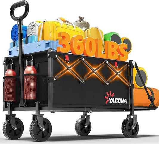 360LBS Heavy-Duty Wagons Carts Foldable 120L Collapsible Wagon Cart with Wheels and Tailgate, Folding Utility Wagon Carts for Groceries, Outdoor Camping, Shopping, Beach, Garden
