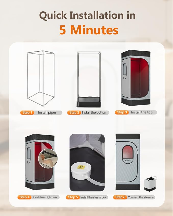 Portable Infrared Sauna Box for Home with 3L 1200W Steamer, Big Folding Chair, 99 Mins Timer, 9 Levels, Noerishia Steam Sauna Tent with 660nm + 850nm Red Light Therapy, for Home Spa Detoxification