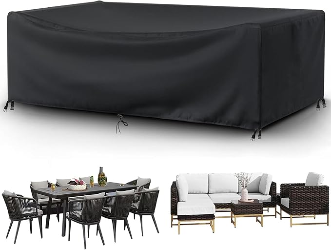 Patio Furniture Covers Outdoor Table Cover Waterproof Rectangular Patio Dining Table Cover Wind Dust Proof Anti-UV Garden Sectional Couch-Cover Table and Chair Set Covers 67"L x 37"W x 28"H Black