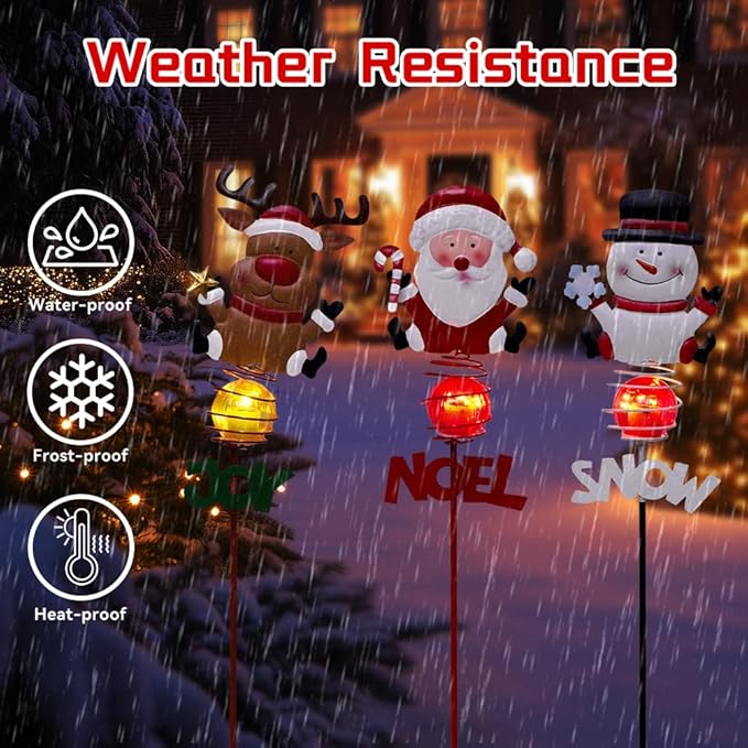 Christmas Solar Garden Lights,3 Pack Santa Claus Snowman Reindeer Solar Stake Lights,Xmas Figurine Lights for Yard Lawn Porch Holiday Decor for Women