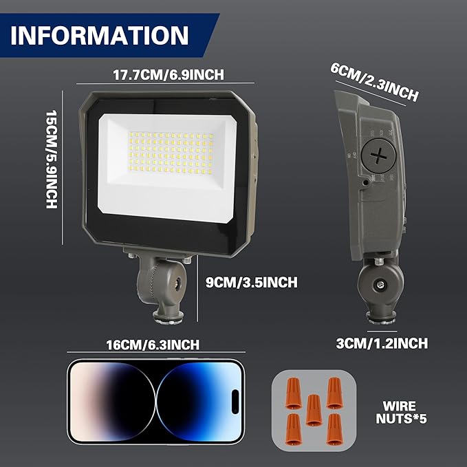 LAMPHOME LED Flood Lights Outdoor 15/20/35W and 3000/4000/5000K Adjustable 3900Lm,Dusk-to-Dawn Sensor o Dawn Flood Light for Yard, Garage, Garden,UL Listed,Includes Yoke Mount UL Listed