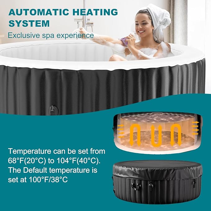 82" X 82" X 25" Hottub, 4-6 Person Inflatable Hot Tub, Portable Blow Up Hot Tub Round Portable Outdoor Spa with 130 Bubble Jets and Heater Pump, Filter