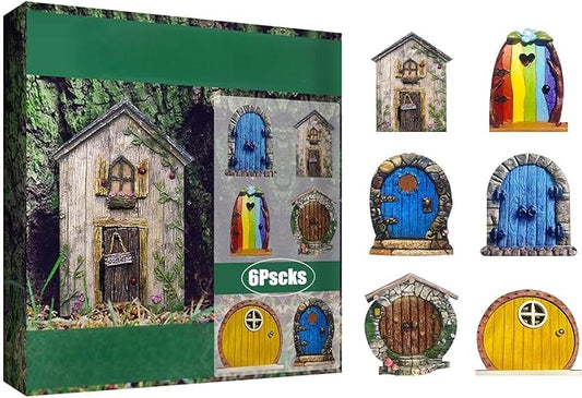 Enchanted Fairy Door for Tree Trunks - Weather-Resistant Miniature Garden Decor, 6-Piece Whimsical Outdoor Accessory Kit for Kids & Fantasy Enthusiasts (Fairy Tale Style-2)