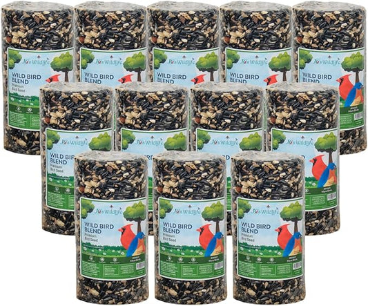 JCs Wildlife Wild Bird Blend Premium Bird Seed Small Cylinder with Hole, 1.5 lb (12 Cylinder)