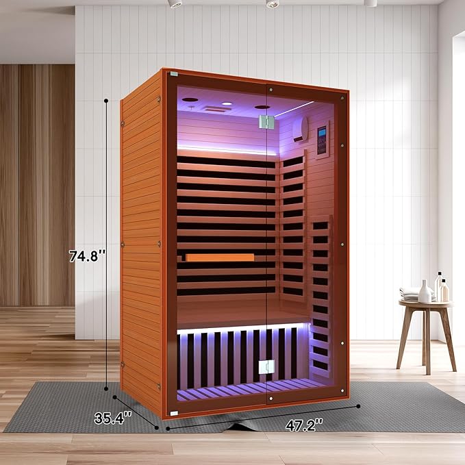 Far Infrared Sauna Home Sauna Indoor Sauna for 2 Person, 7 Color LED Dry Sauna Room with Low EMF 1950W for Home Gym, Canadian Hemlock Wood