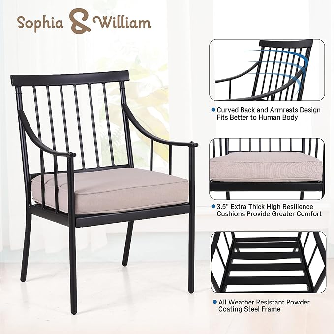 Sophia & William 7 Pieces Patio Dining Set with 6 Metal Chairs and Expandable Rectangular Dining Table for 6-8 People, Outdoor Conversation Furniture Set with Seat Cushions for Porch Yard Deck
