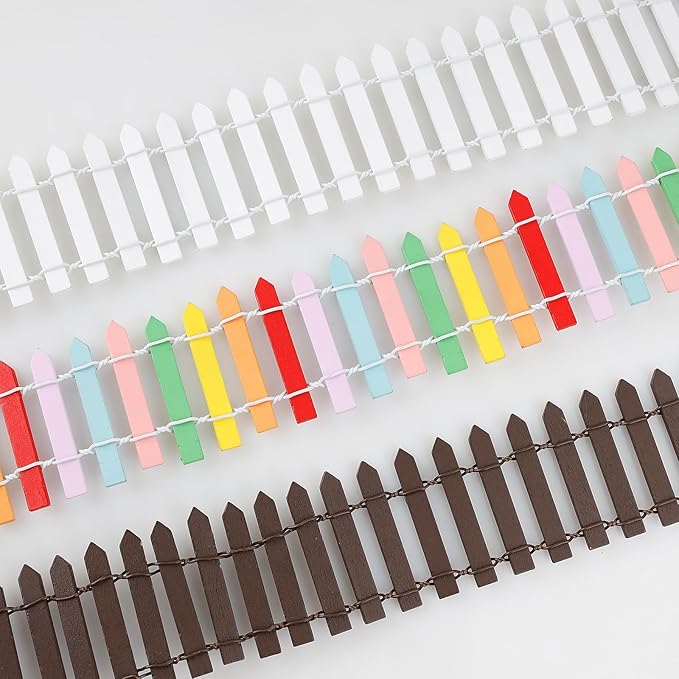 Mini Fairy Garden Fence, 35.5 Inch Cuttable Small Wood Picket Fence, DIY Miniature Accessories Decoration for Dollhouse, Crafts, Vegetable Platter, Cake(White)