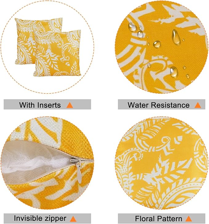 Outdoor Throw Pillows Waterproof Set of 2 Patio Pillows 18×18 Inch Decorative Pillows for Bed, Couch, Sofa and Patio Furniture