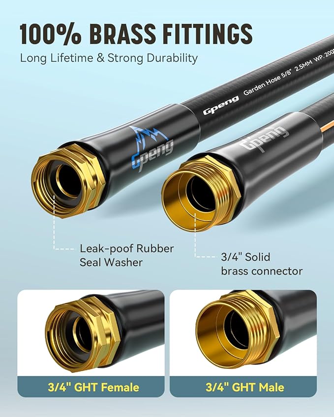 Non-Expandable Leader Hose 10ft x 5/8", Short Garden Hose, Rubber Water Hose, Heavy Duty, No Kink, Flexible Garden Hose with Swivel Handle, Female to Female Fittings, Burst 600 PSI, Without Nozzle