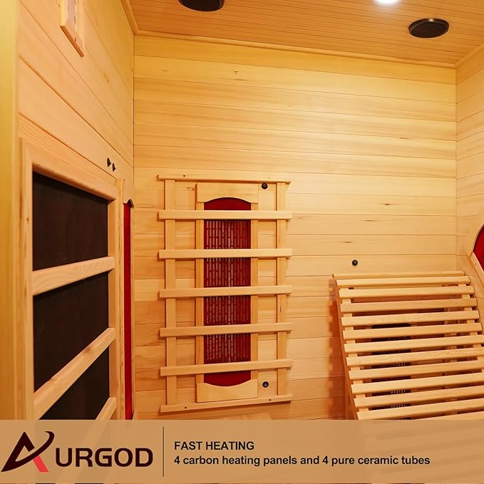 Corner Sauna 1 Person, Infrared Wooden Sauna, Luxurious Canadian Hemlock Home Saunas, 2300 W 8 Heating Element, Low EMF Full Size Indoor Spa(Right Recliner)