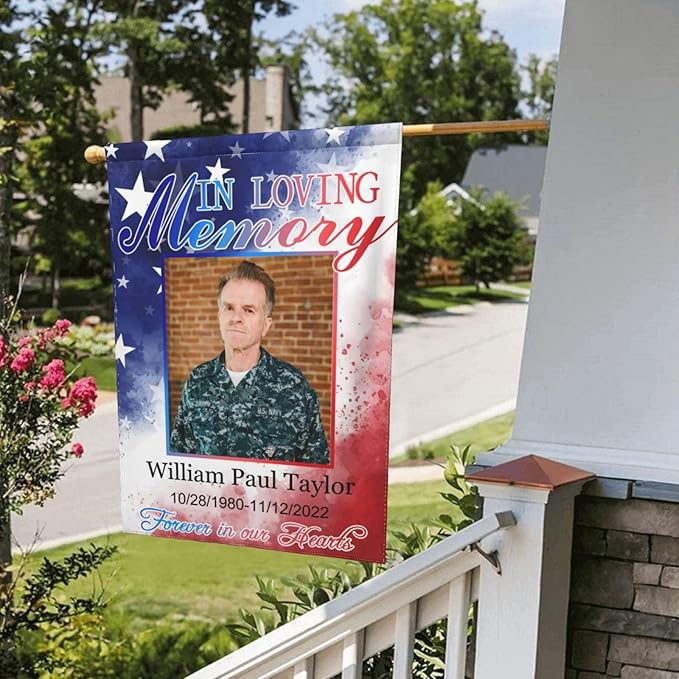 Custom Memorial Flag Personalized Garden Flag for Cemetery in Loving Memory with Photo Name Date Memory Garden Flags For Loss of Loved One Lawn Outdoor Double Sided Yard Flags (Memorial Funeral Flags 3, 12x18(in))