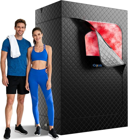 Upgraded 2 Person Infrared Sauna Box, 77”x 37”x 50” Portable Sauna with 660nm Red Light Therapy & 850nm,5-Layer Waterproof, 2 Steamers,2 Folding Chairs for Home Sauna