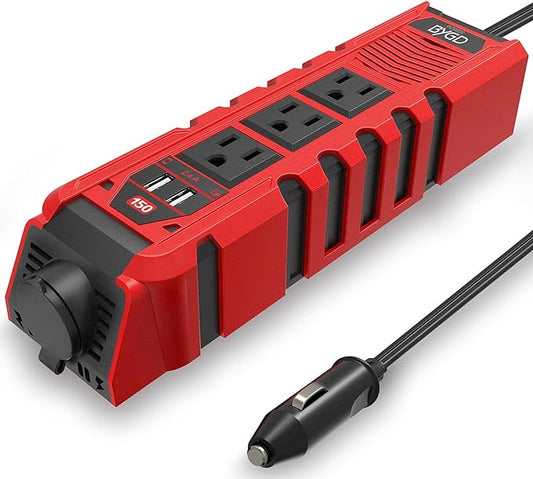 150W Car Power Inverter DC 12V to 110V AC Converter with 3 AC Outlets 2 Quick Charger 4.8A Dual USB Ports Cigarette Lighter Socket Charger Adapter